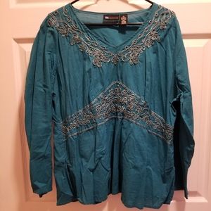 Teal embroidered blouse
